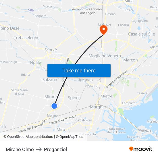 Mirano Olmo to Preganziol map