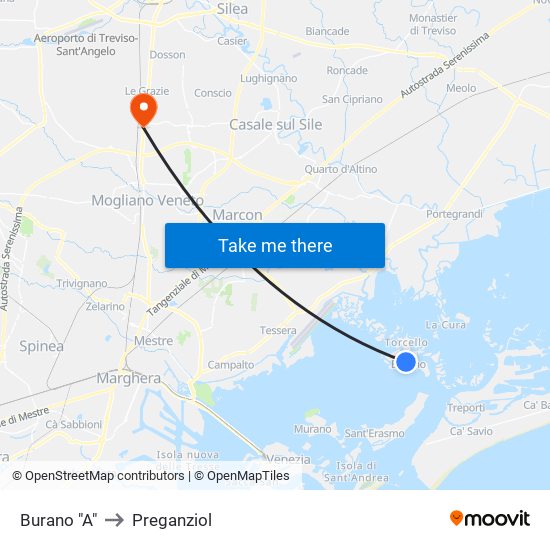 Burano "A" to Preganziol map
