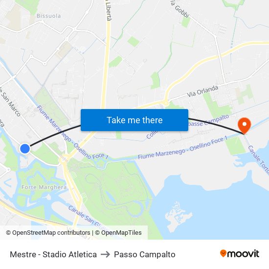 Mestre - Stadio Atletica to Passo Campalto map