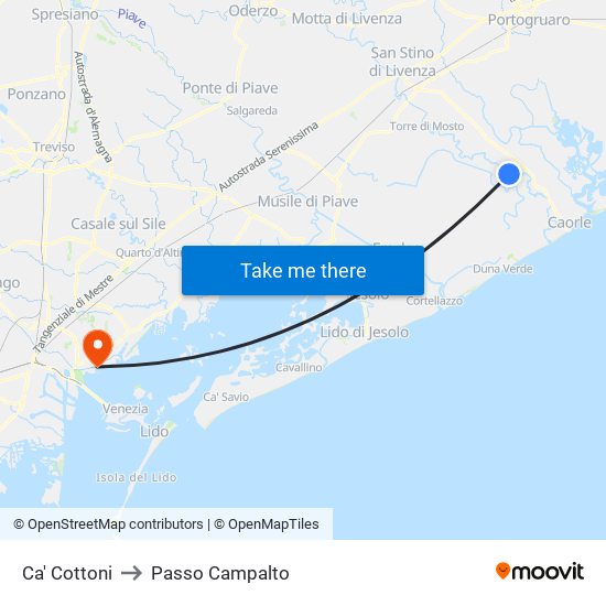 Ca' Cottoni to Passo Campalto map