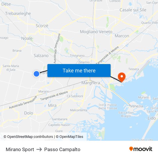 Mirano Sport to Passo Campalto map