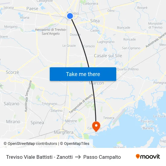 Treviso Viale Battisti - Zanotti to Campalto Pass map