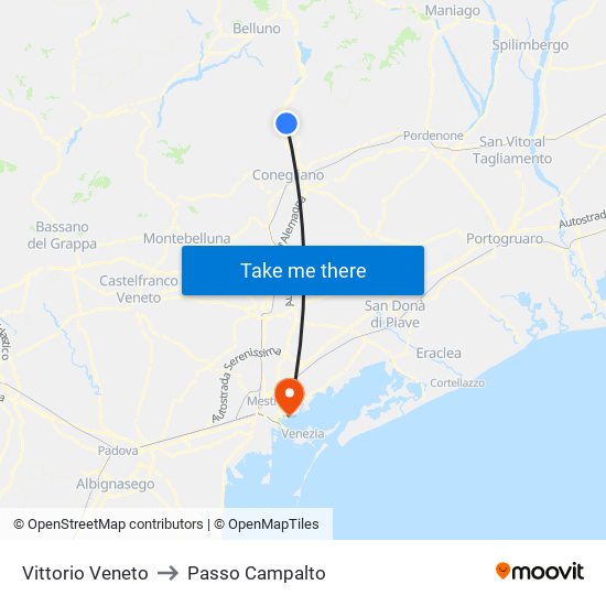 Vittorio Veneto to Passo Campalto map