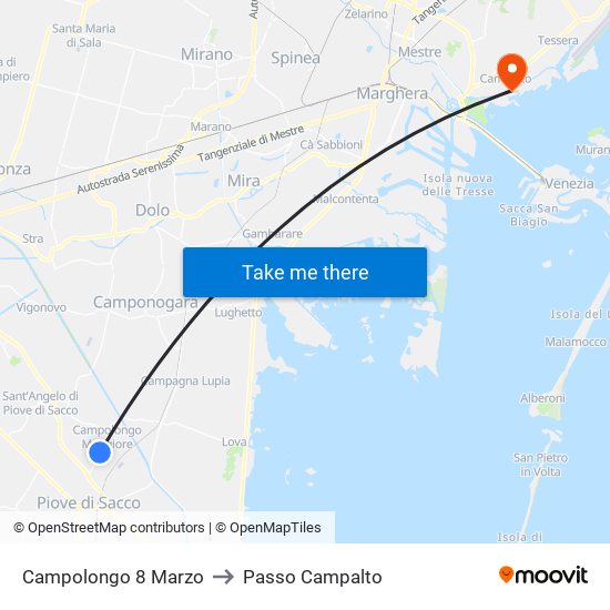 Campolongo 8 Marzo to Passo Campalto map