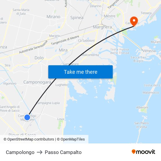 Campolongo to Passo Campalto map