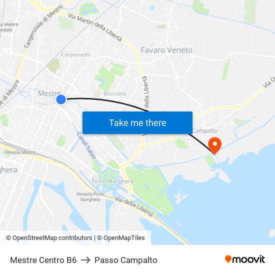 Mestre Centro B6 to Passo Campalto map