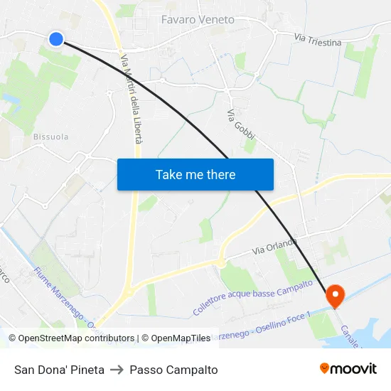 San Dona' Pineta to Campalto Pass map
