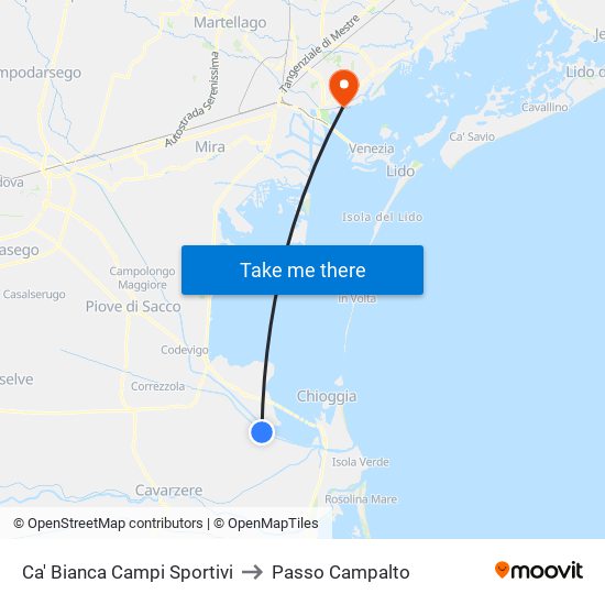 Ca' Bianca Campi Sportivi to Passo Campalto map