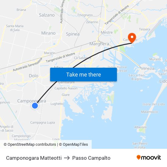 Camponogara Matteotti to Passo Campalto map