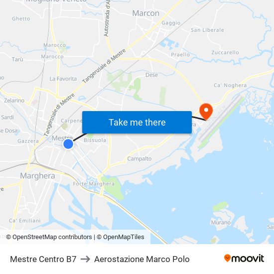 Mestre Centro B7 to Aerostazione Marco Polo map