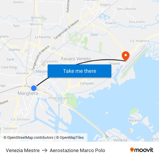 Venezia Mestre to Aerostazione Marco Polo map