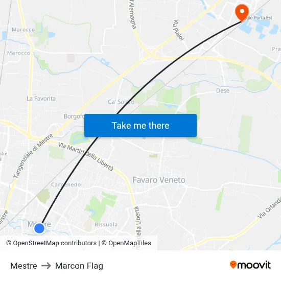 Mestre to Marcon Flag map