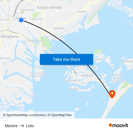 Mestre to Lido map