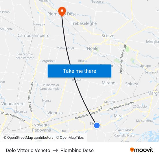 Dolo Vittorio Veneto to Piombino Dese map