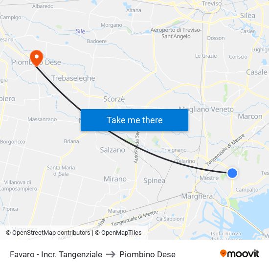 Favaro - Incr. Tangenziale to Piombino Dese map