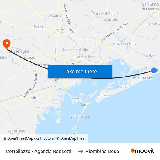 Cortellazzo - Agenzia Rossetti 1 to Piombino Dese map
