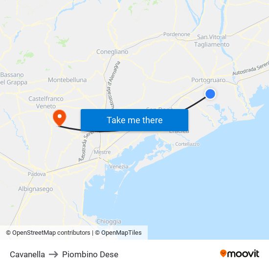 Cavanella to Piombino Dese map