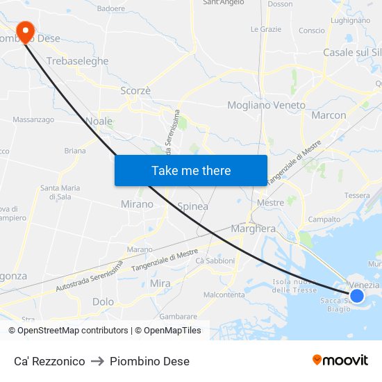 Ca' Rezzonico to Piombino Dese map