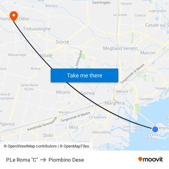 P.Le Roma "C" to Piombino Dese map