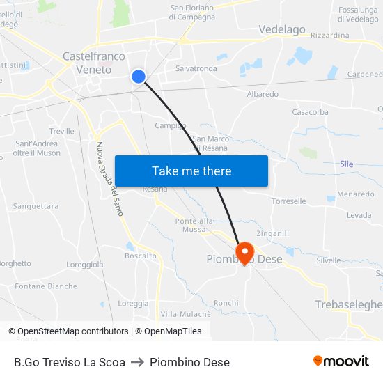 B.Go Treviso La Scoa to Piombino Dese map