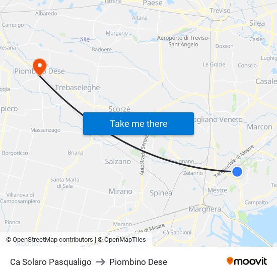 Ca Solaro Pasqualigo to Piombino Dese map