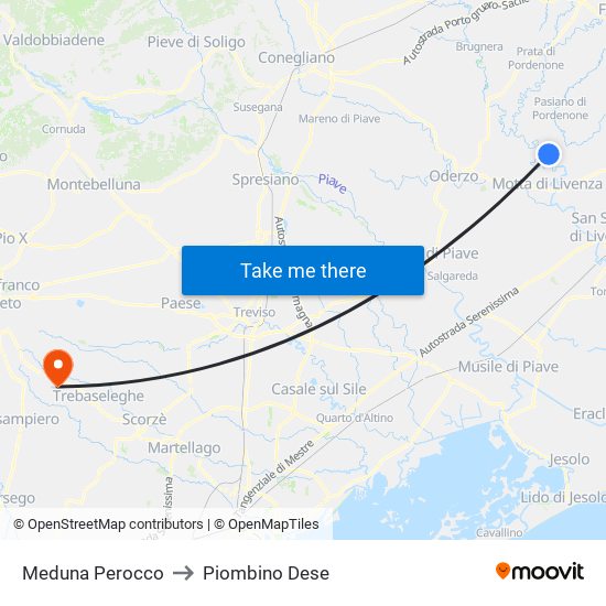 Meduna Perocco to Piombino Dese map