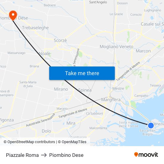 Piazzale Roma to Piombino Dese map