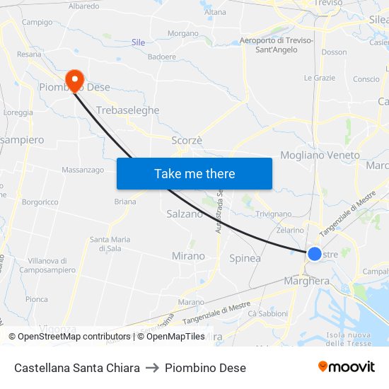 Castellana Santa Chiara to Piombino Dese map