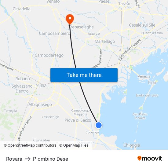 Rosara to Piombino Dese map