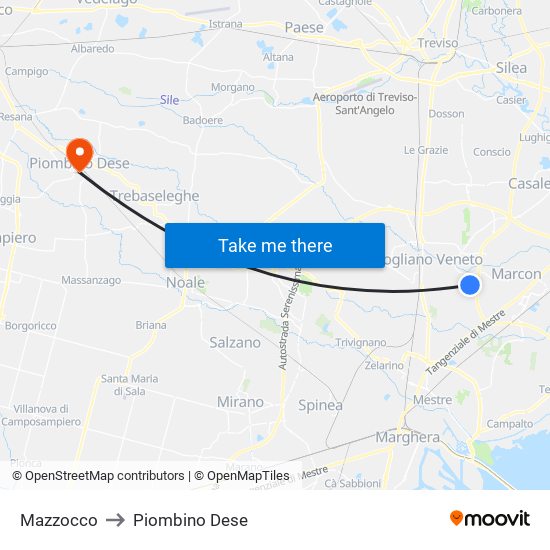 Mazzocco to Piombino Dese map