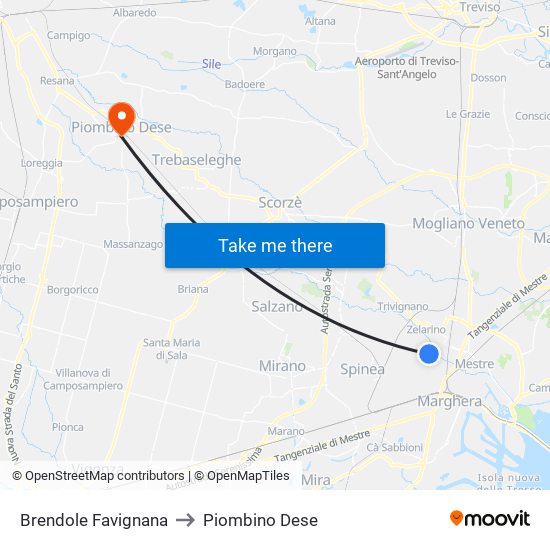 Brendole Favignana to Piombino Dese map