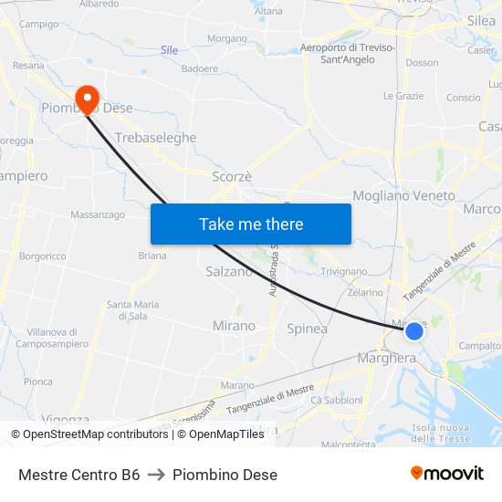 Mestre Centro B6 to Piombino Dese map