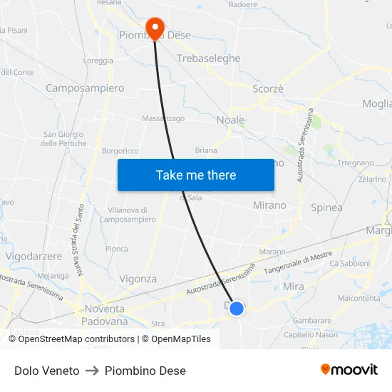 Dolo Veneto to Piombino Dese map