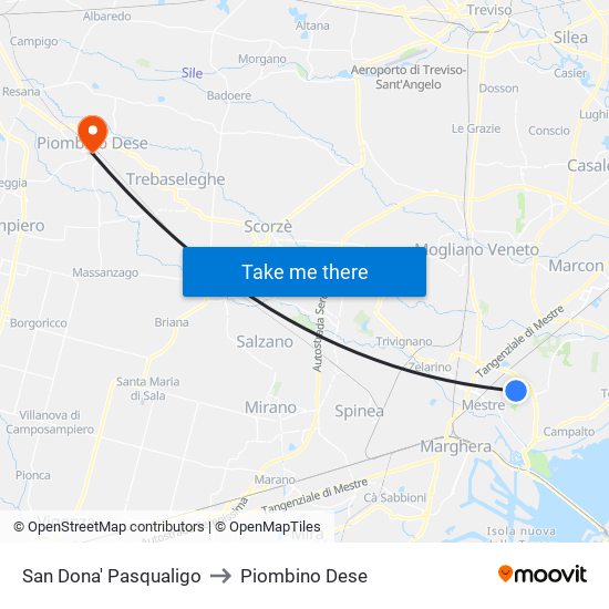 San Dona' Pasqualigo to Piombino Dese map