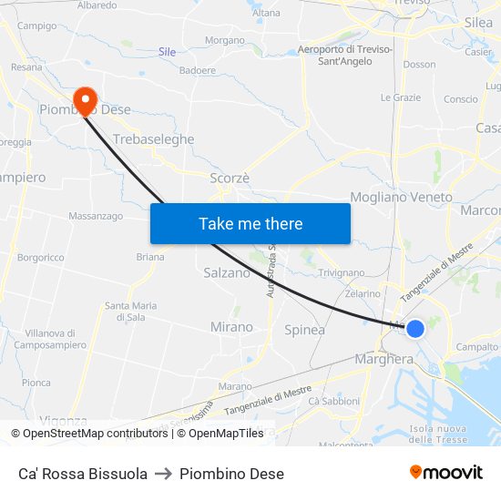 Ca' Rossa Bissuola to Piombino Dese map