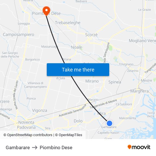 Gambarare to Piombino Dese map