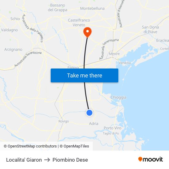 Localita' Giaron to Piombino Dese map