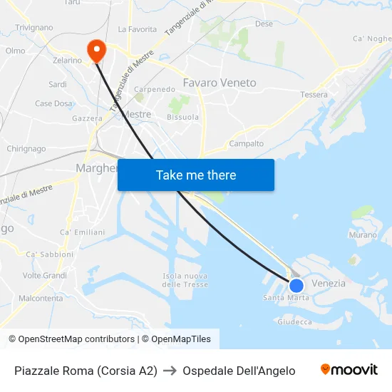 Piazzale Roma (Lane A2) to Angel Hospital map