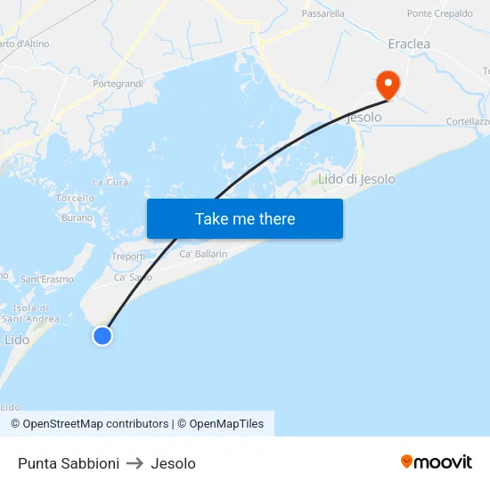 Punta Sabbioni to Jesolo map