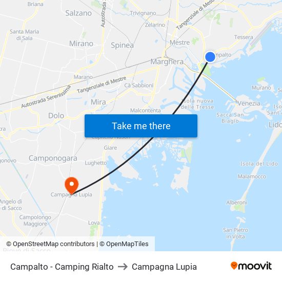 Campalto - Camping Rialto to Campagna Lupia map