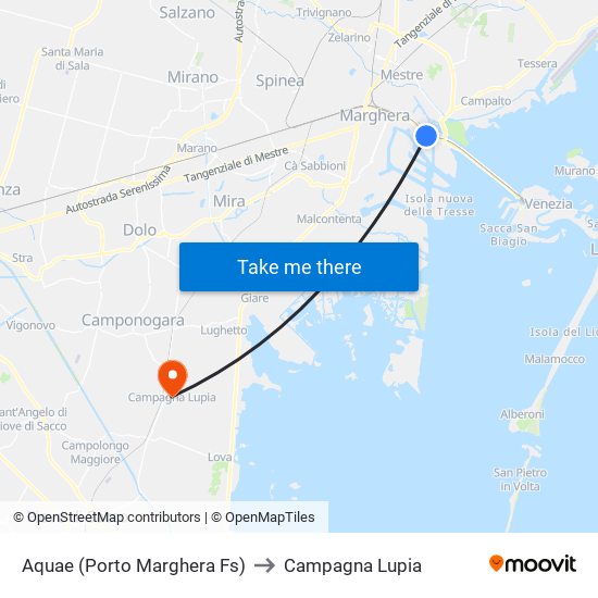 Aquae (Porto Marghera Fs) to Campagna Lupia map