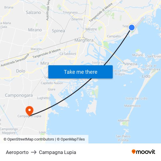 Aeroporto to Campagna Lupia map