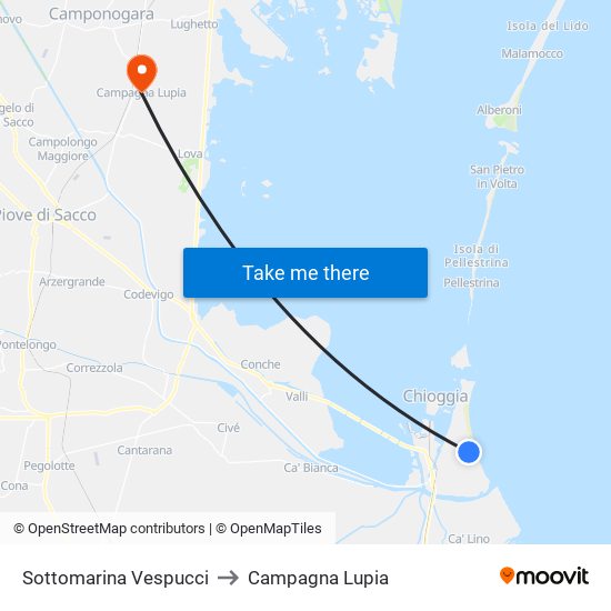 Sottomarina Vespucci to Campagna Lupia map
