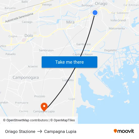 Oriago Station to Campagna Lupia map