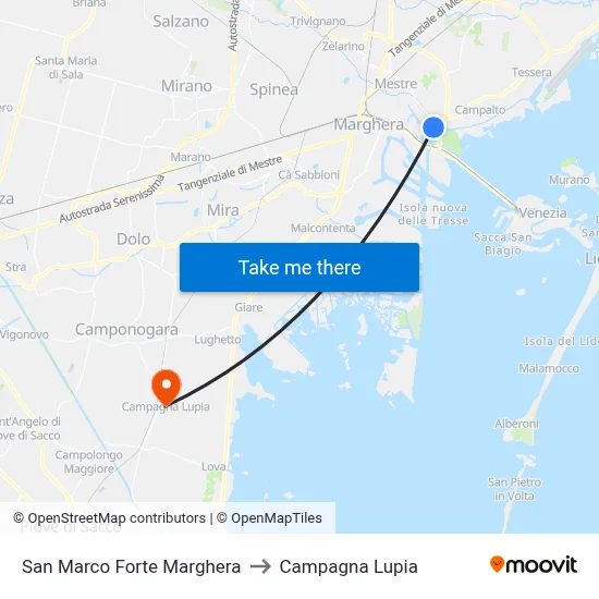 San Marco Forte Marghera to Campagna Lupia map