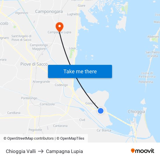 Chioggia Valli to Campagna Lupia map