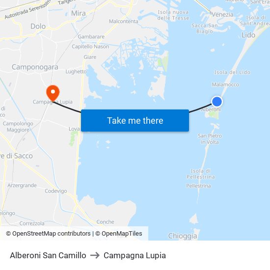 Alberoni San Camillo to Campagna Lupia map