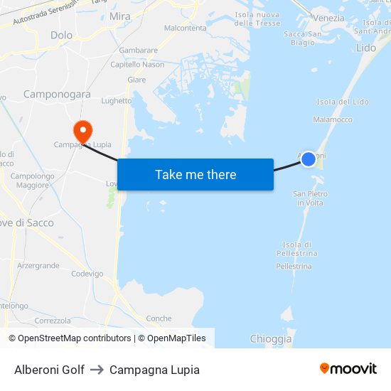 Alberoni Golf to Campagna Lupia map