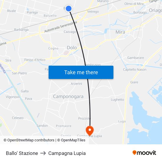 Ballo' Stazione to Campagna Lupia map