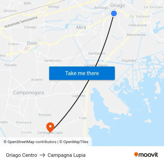 Oriago Center to Campagna Lupia map